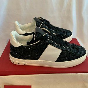 Valentino Garavani Glitter Studded Lace Up Sneakers NEW Size 36.5 (US 6) Black